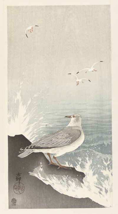 gaivota na rocha de Ohara Koson