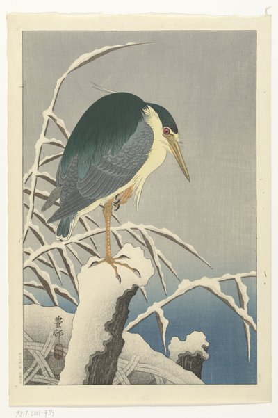 Garça na neve de Ohara Koson