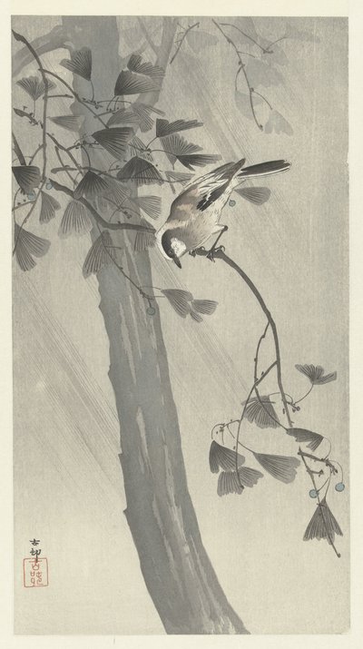 Mama de cauda longa em tempestade de Ohara Koson