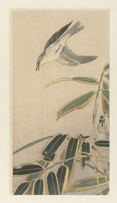 Wheatear em bambu de Ohara Koson
