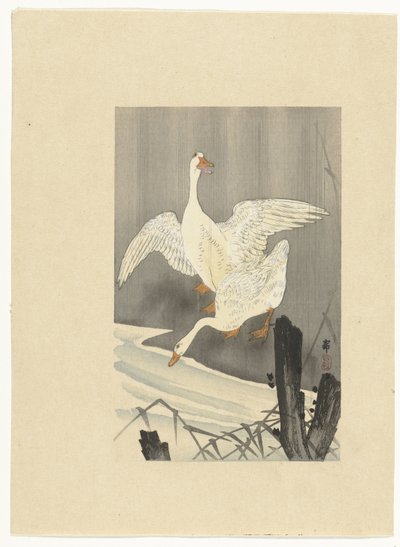 Dois gansos por um rio de Ohara Koson