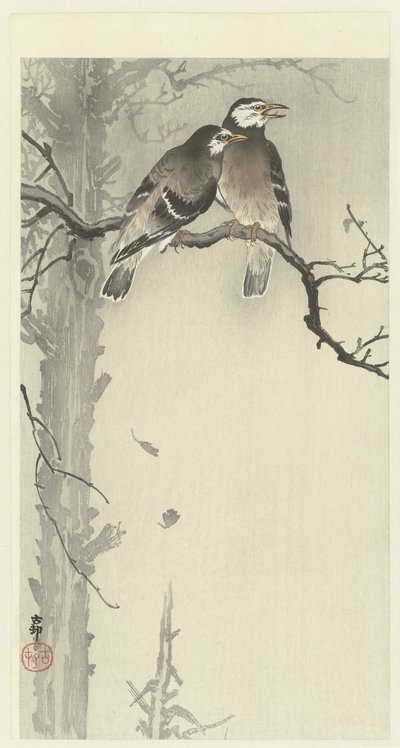 Dois estorninhos cinzentos de Ohara Koson