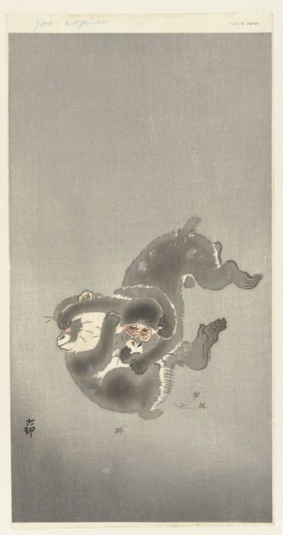 Dois macacos a brincar de Ohara Koson