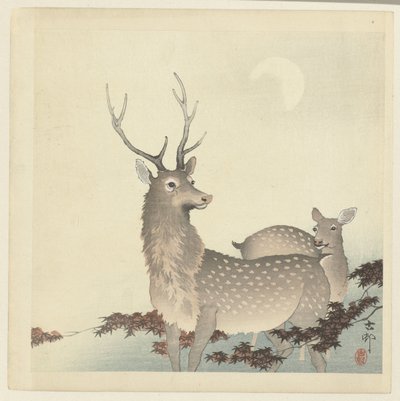 Dois cervos de Ohara Koson