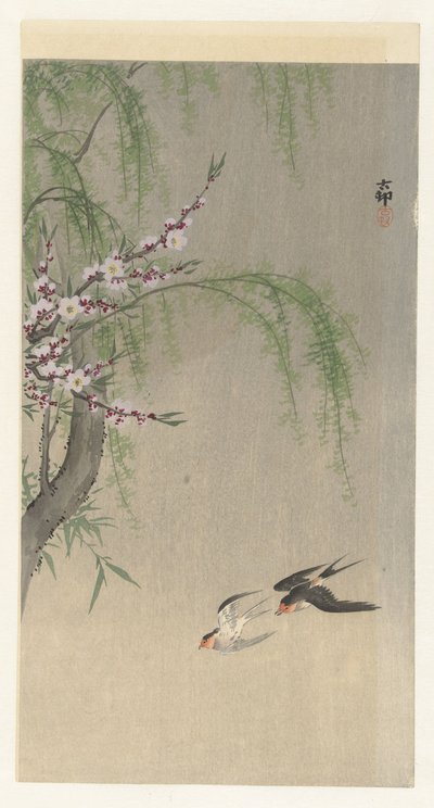 Andorinhas em voo de Ohara Koson