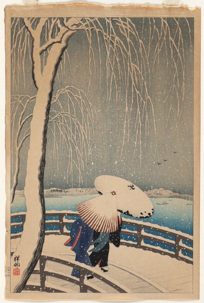 Guarda-chuvas na neve de Ohara Shoson