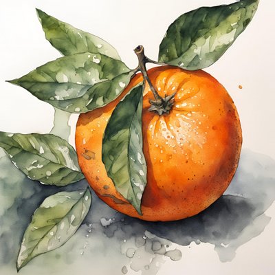 Aquarela de Laranja Fresca de Ohkimiko