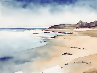 Aquarela costeira serena de Ohkimiko