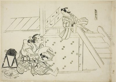Uma Mulher Nomori (Onna Nomori), nº 11 de uma série de 12 estampas que retratam paródias de peças de Okumura Masanobu