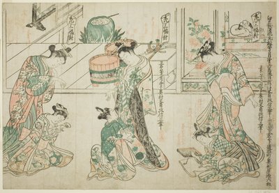 Atendentes de crianças: um conjunto de três de Okumura Masanobu
