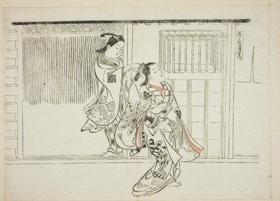 Pente Rashomon (Sashigushi Rashomon), no. 3 de uma série de 12 gravuras que representam paródias de peças de teatro de Okumura Masanobu