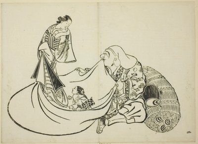Daikoku revelando o conteúdo da mala de Hotei, n.º 2 da série de 12 gravuras de Okumura Masanobu