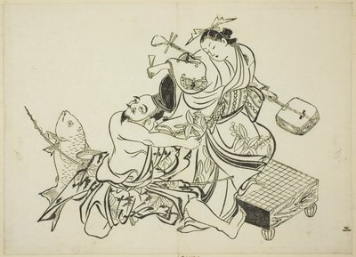 Ebisu flertando com uma cortesã, não. 3 de uma série de 12 impressões de Okumura Masanobu
