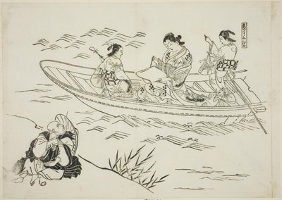 Eguchi e o barco de pesca do amor (Koi no tsuribune Eguchi), n.º 4 de uma série de 12 gravuras representando paródias de peças de teatro. 4 de uma série de 12 gravuras que representam paródias de peças de teatro de Okumura Masanobu