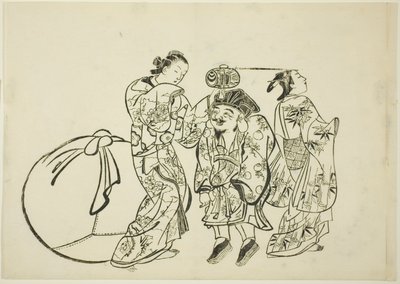 Medindo a altura de Daikoku, no. 5 de uma série de 12 gravuras de Okumura Masanobu