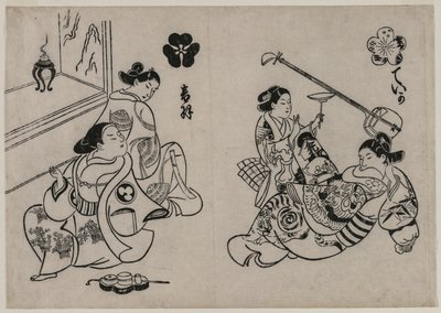 Três cortesãs com um cliente. de Okumura Masanobu