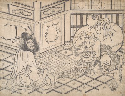 Daikoku e Shoki jogando xadrez, ca. 1730., c. 1730. de Okumura Toshinobu