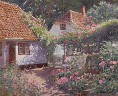 The Rose Garden, c.1920 (óleo sobre tela) de Olaf Viggo Peter Langer