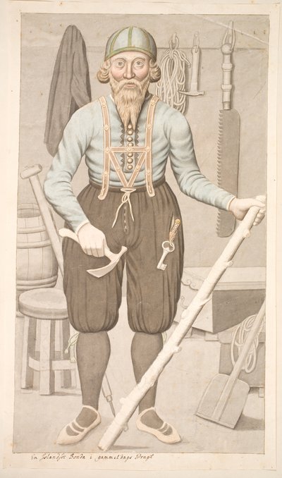 Um agricultor islandês em vestido antiquado de Olavius