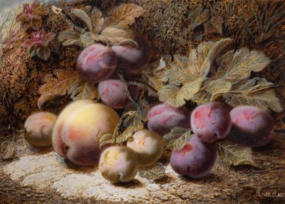 Natureza morta com pêssego e ameixas, 1916. de Oliver Clare