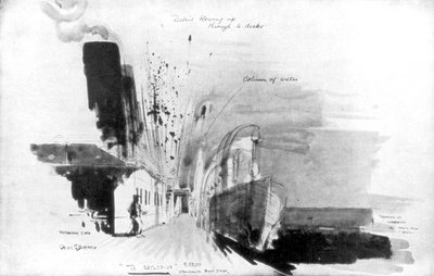 No momento em que um torpedo do submarino alemão U-20 atingiu o RMS Lusitania, 7 de maio de 1915, 1926 de Oliver Percy Bernard