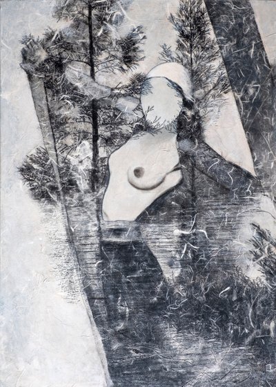 Maschera bianca, 2024 (técnica mista sobre tela) de Olivia Gozzano