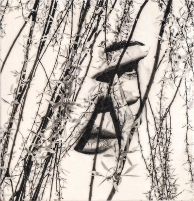 Maura, 2022 (fototransferência de cera de abelha sobre madeira) de Olivia Gozzano