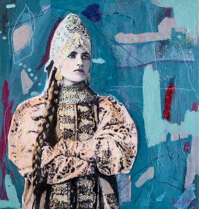 Ragazza russa 900, 2024 (técnica mista sobre madeira) de Olivia Gozzano