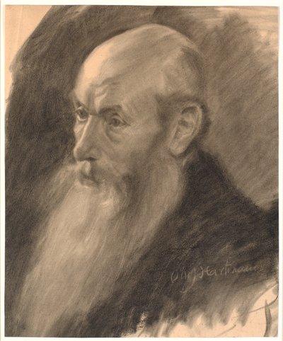 Retrato de um ancião com barba longa; 3/4 perfil para a esquerda de Oluf Hartmann