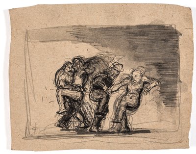 Dois casais brigando, à esquerda: Jacó e o anjo de Oluf Hartmann