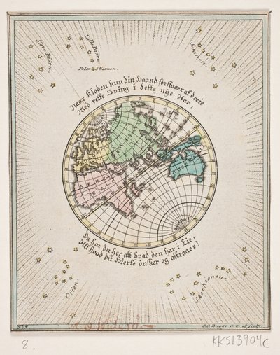 Mapa do mundo com poemas de Oluf Olufsen Bagge