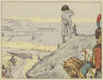 No campo de Boulogne, Napoleão olhou constantemente através do canal para a Inglaterra, setembro de 1803 de Onfray de Breville Job