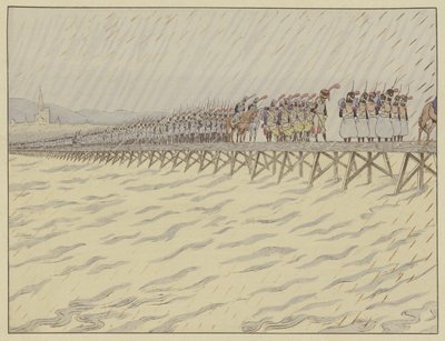 Napoleão e seu exército cruzando o Reno em Kehl, 1º de outubro de 1805 de Onfray de Breville Job