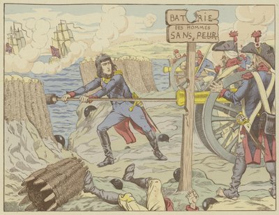 Napoleão carregando um canhão como um soldado comum no cerco de Toulon, 1793 de Onfray de Breville Job