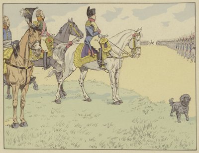 Napoleão revendo o exército francês depois de assinar os Tratados de Tilsit, 7 de julho de 1807 de Onfray de Breville Job