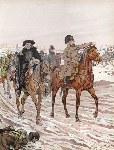 Napoleão, andando ao lado de Abbe Henriot, 1814 de Onfray de Breville Job