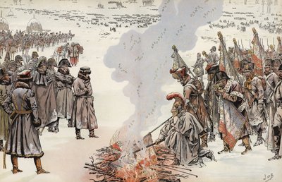 Napoleão campanha russa, queimando os padrões, 23 de novembro de 1812. de Onfray de Breville Job