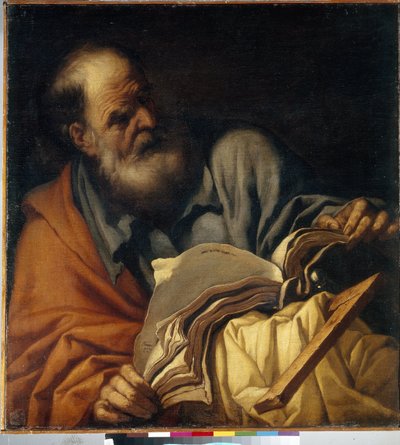 São Tomé, apóstolo. (São Tomé Apóstolo). Pintura de Orazio Borgianni (1578-1616), óleo sobre tela, arte italiana (Roma) de Orazio Borgianni
