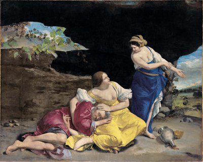Lot e as suas filhas, c.1628 (óleo sobre tela) de Orazio Gentileschi