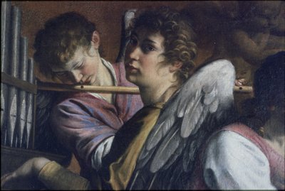 A circuncisão. Detalhe: Artemisia Gentileschi como Santa Cecília, c. 1620. de Orazio Gentileschi