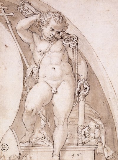 Um Putto de Pé Segurando as Chaves Papais: Um Estudo para uma Morena, c.1575 de Orazio Samacchini