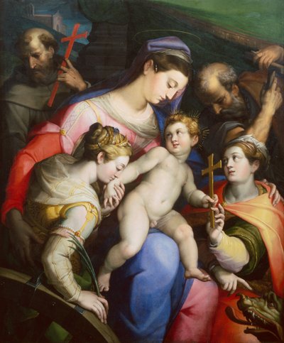 A Sagrada Família com os Santos Margarida, Catarina e Francisco (óleo) de Orazio Samacchini