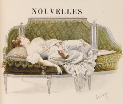 Meio-título para Nouvelles por Alfred de Musset, 1887. de Oreste Cortazzo