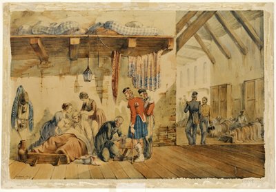 [Barrack] Hospital Scutari, cena com enfermeiras e soldados do Regimento das Terras Altas, 1854-56 de Orlando Norie