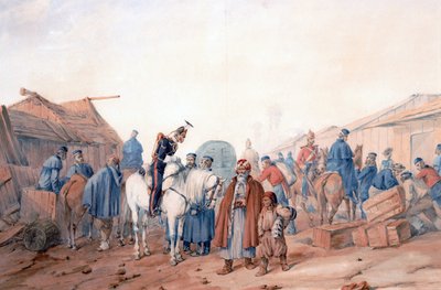 Base de abastecimento do Exército Britânico no porto de Balaclava (Balaklava) - Norie, Orlando (1832-1901) - 1854 - Aquarela sobre papel - 36,3x52,6 - Colecção Privada de Orlando Norie