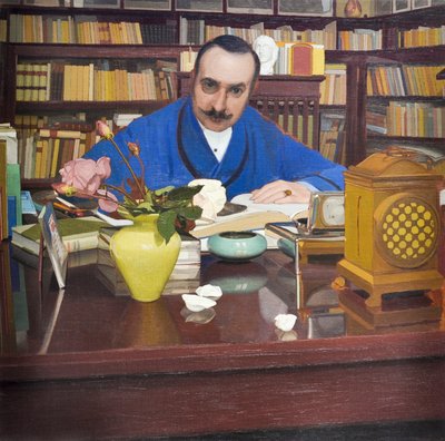 Ugo Ojetti no estudo, c.1908-09 (óleo sobre tela) de Oscar Ghiglia