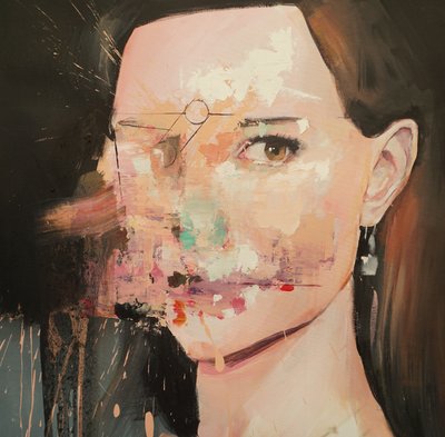 Distorted Natalie Portman, 2019-25 (acrílico, pastel e óleo sobre tela) de Oscar Nin