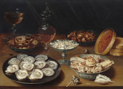 Pratos com Ostras, Frutas e Vinho, c. 16201625. de Osias Beert the Elder