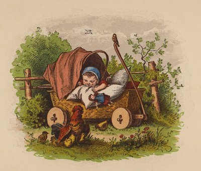 Bebé em carrinho de bebé (litografia a cores) de Oskar Pletsch