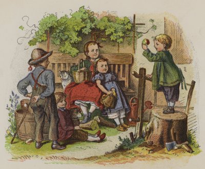 Grupo de crianças brincando ao ar livre (cor litho) de Oskar Pletsch